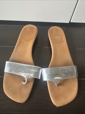 Christian Louboutin Silver Toe-Loop Slide Sandals